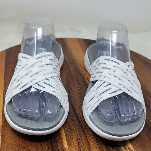 Skechers Goga Mat Strappy Slip In White Sandals 9 - Picture 1 of 7